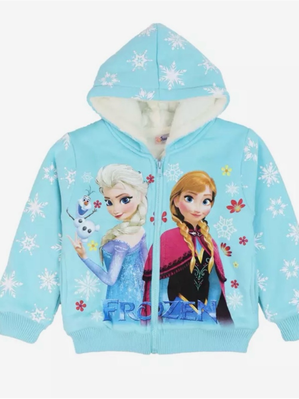 Disney Light Blue Girls' Hooded Zip Jacket with Elsa, Anna & Olaf